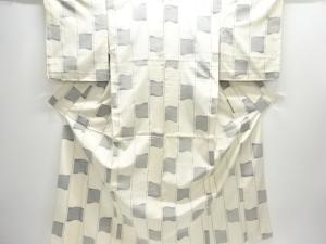 アンティーク　瓦模様織り出し手織り紬単衣着物